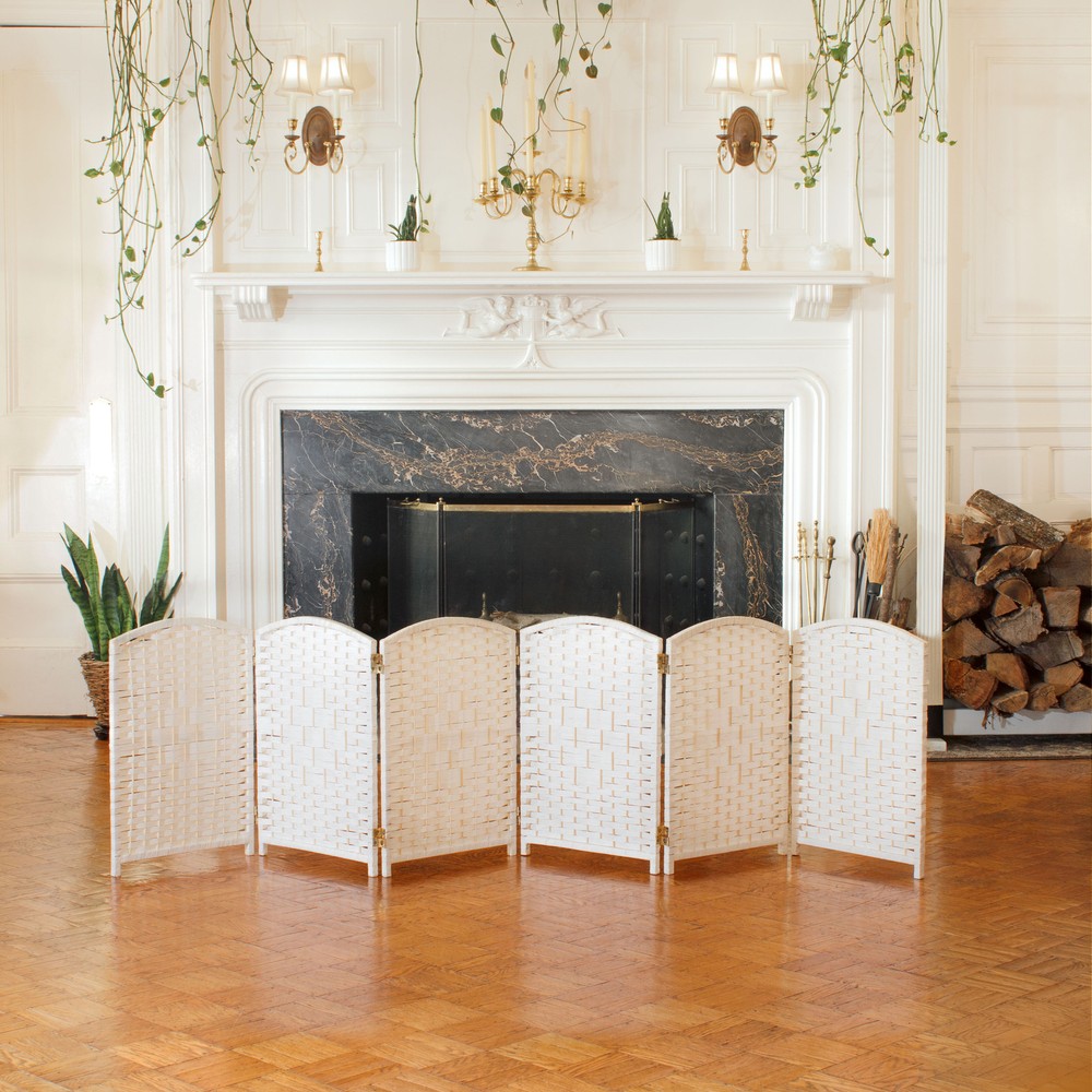 2 ft. Short Diamond Weave Fiber Folding Screen - Black - 4 Panel