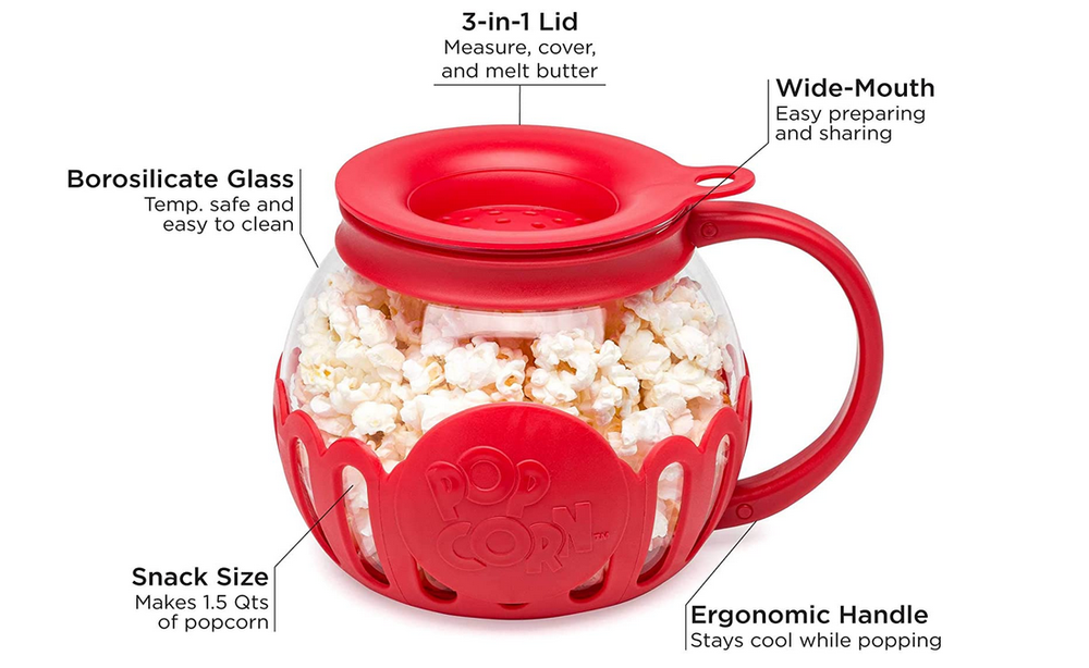Ecolution Original Microwave Micro-Pop Popcorn Popper Borosilicate Glass Red 1.5