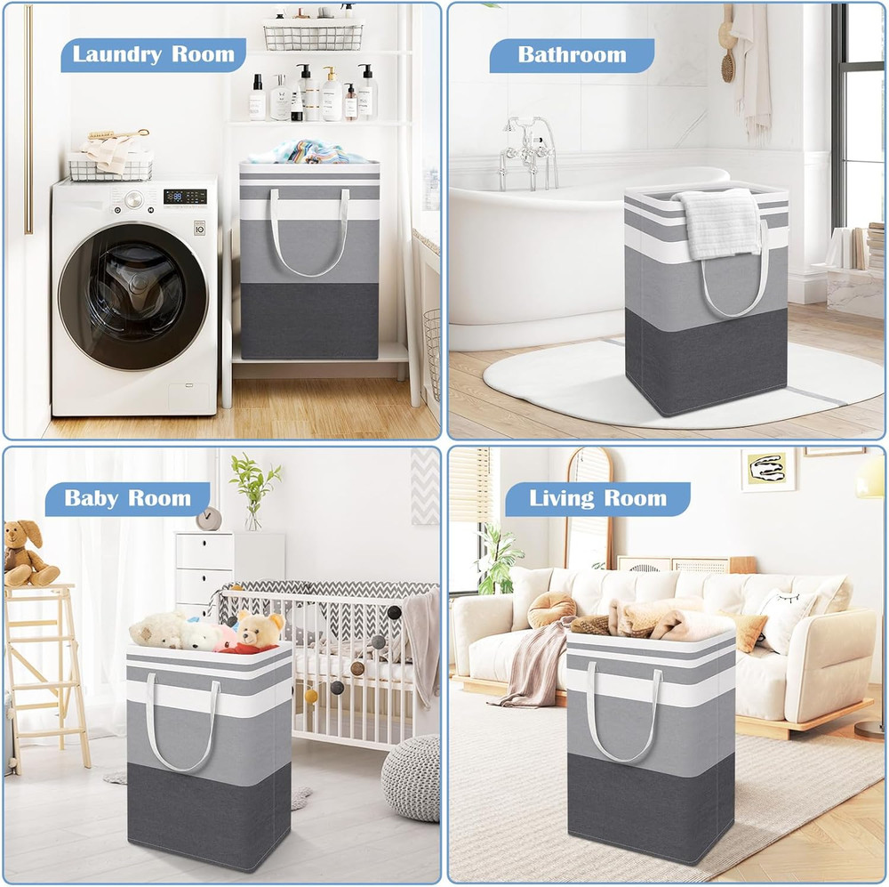 3-Pack Laundry Basket, Freestanding＆Waterproof Laundry Hamper, Collapsible Tall