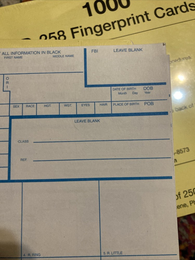 1000 FD-258 Fingerprint Cards