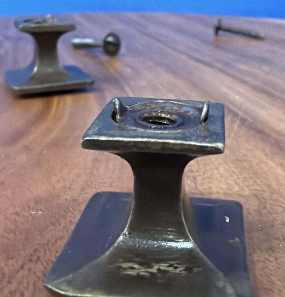 2 Antique/Vintage Solid Brass Mission Style Drawer Pulls Square W Raised Bevel