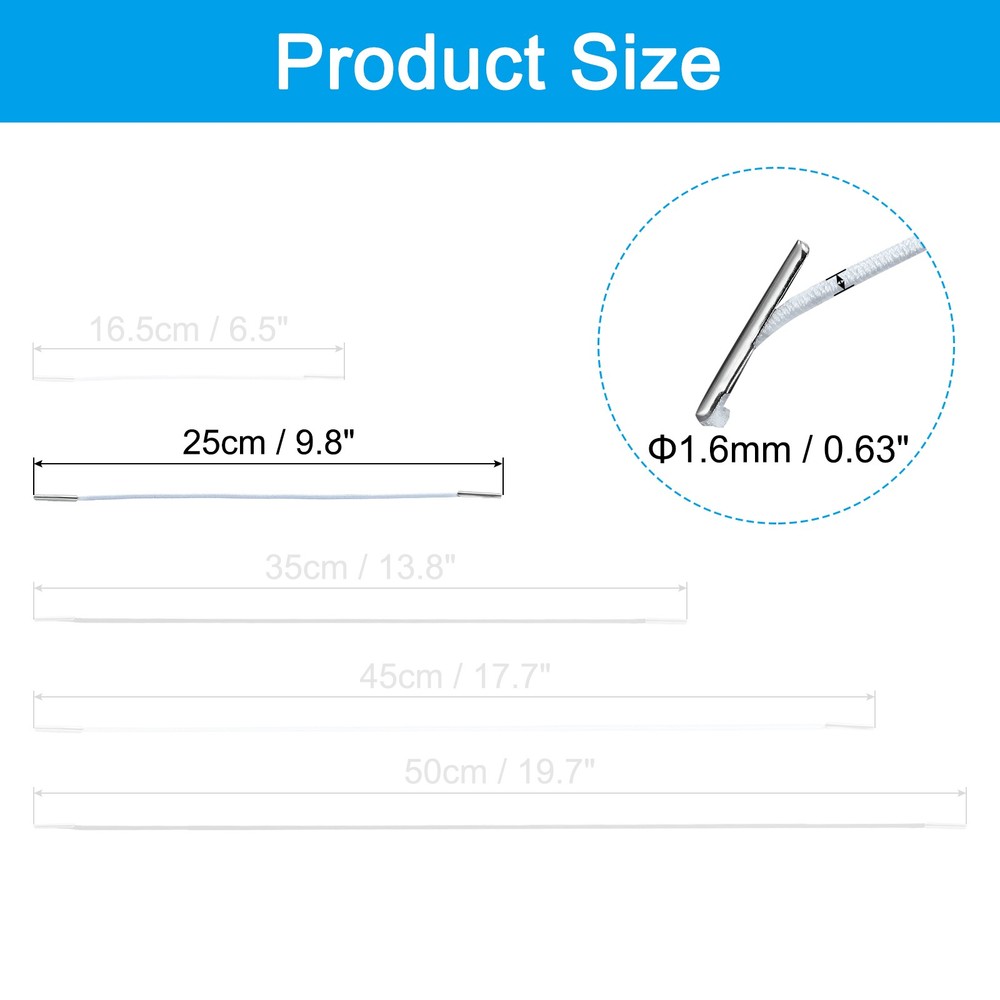 100Pcs 10" Elastic Barbed Cord 1.6mm Loop Stretch Round String White