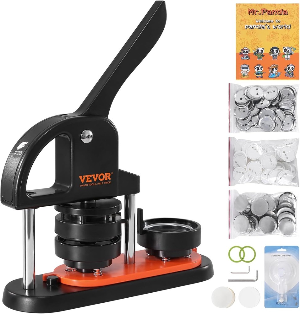 VEVOR Button Maker Machine, 2.25 2.25'' + 100 pcs, Black+Orange