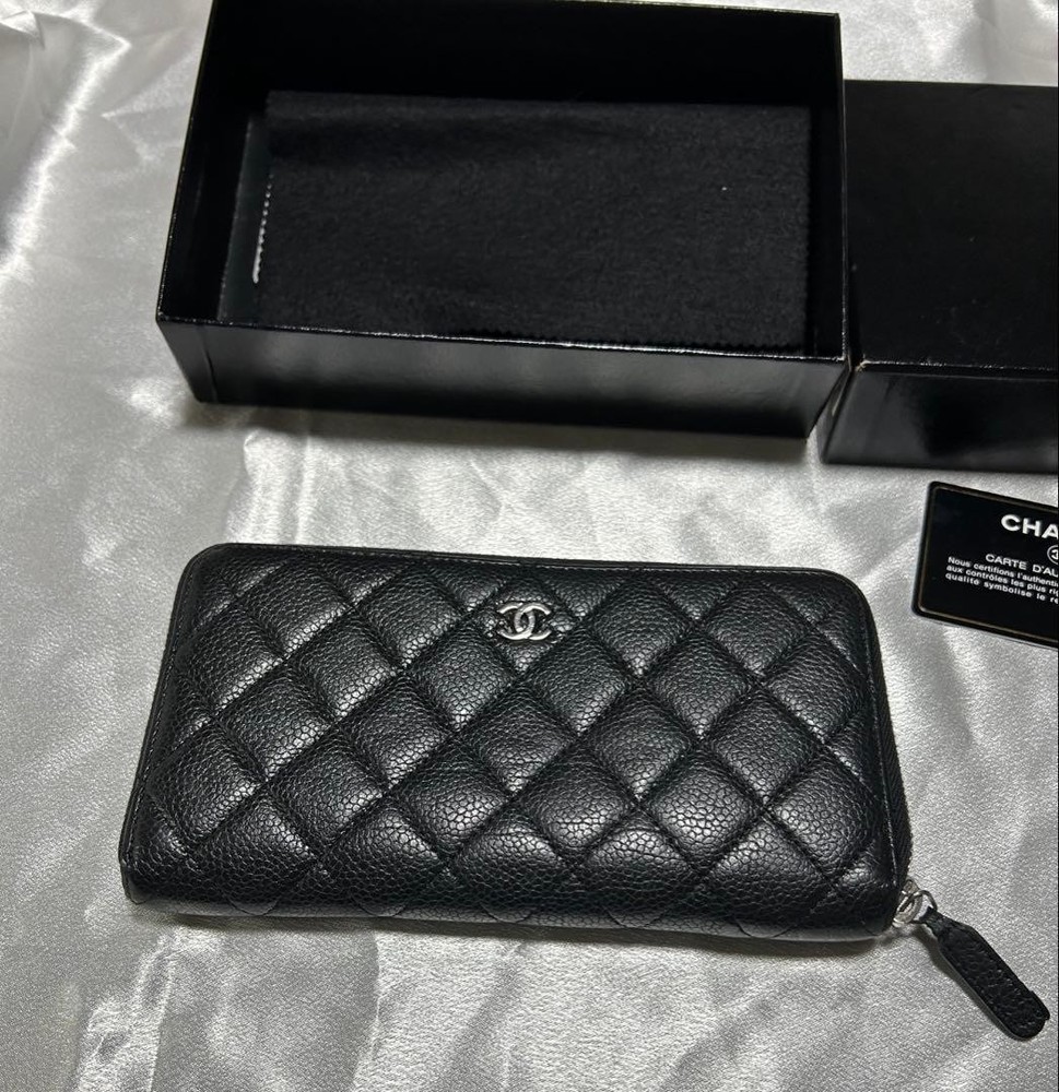 CHANEL Black Quilted Long Wallet