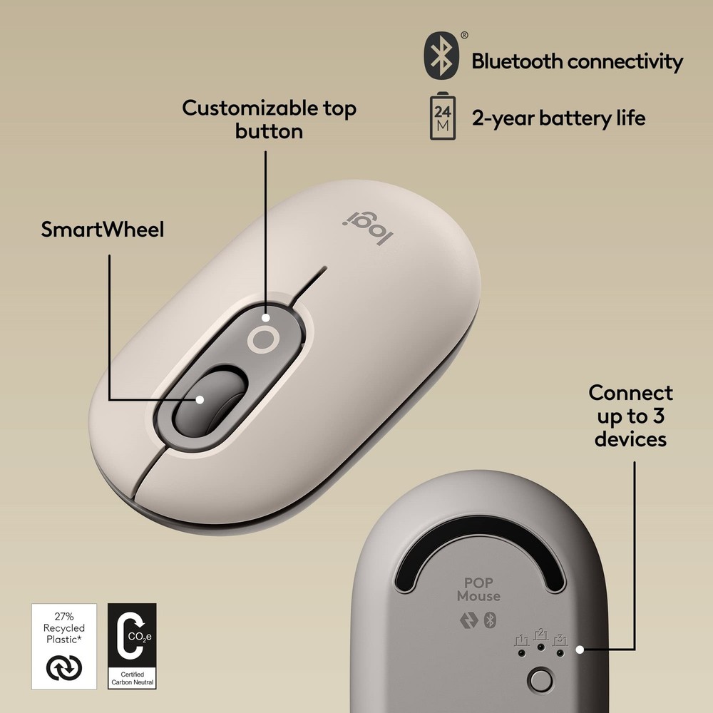 Logitech POP Silent Wireless Bluetooth Mouse, Mist 910-006625