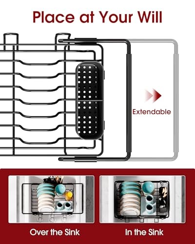 Dish Drying Rack in Sink - Expandable Standard - 15.4" × 9.8" × 3" Black