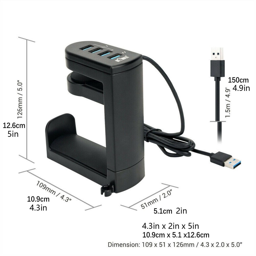 360° Rotation Headset Holder Earphone Storage Hook Stand 4-Port USB Data Hub er