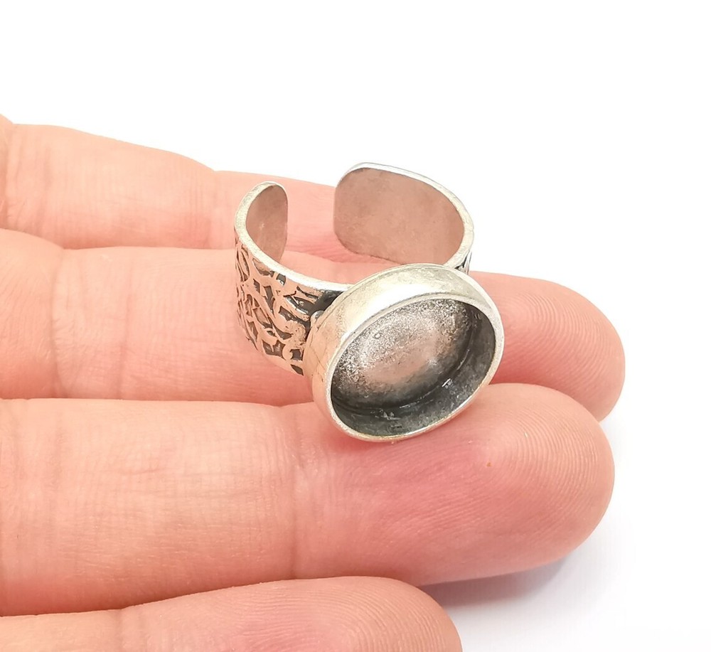 Round Antique Silver Ring Blank Setting, Cabochon Mounting Adjustable Resin Ring