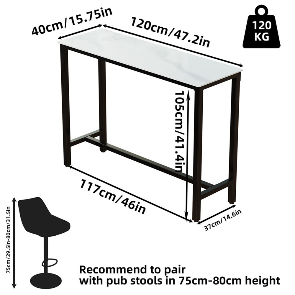 Heavy Duty Bar Table 120 Long Pub Table Rectangular Marble Kitchen Table Dinning
