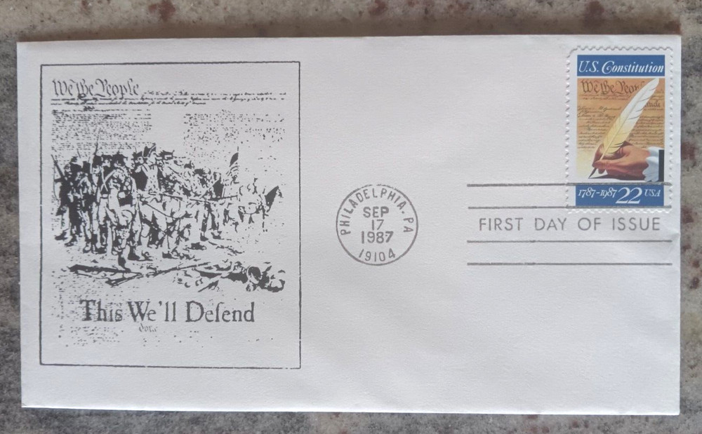 THE CONSTITUTION THIS WE WILL DEFEND 1987 SILK SCREEN CACHET FDC UNADDR