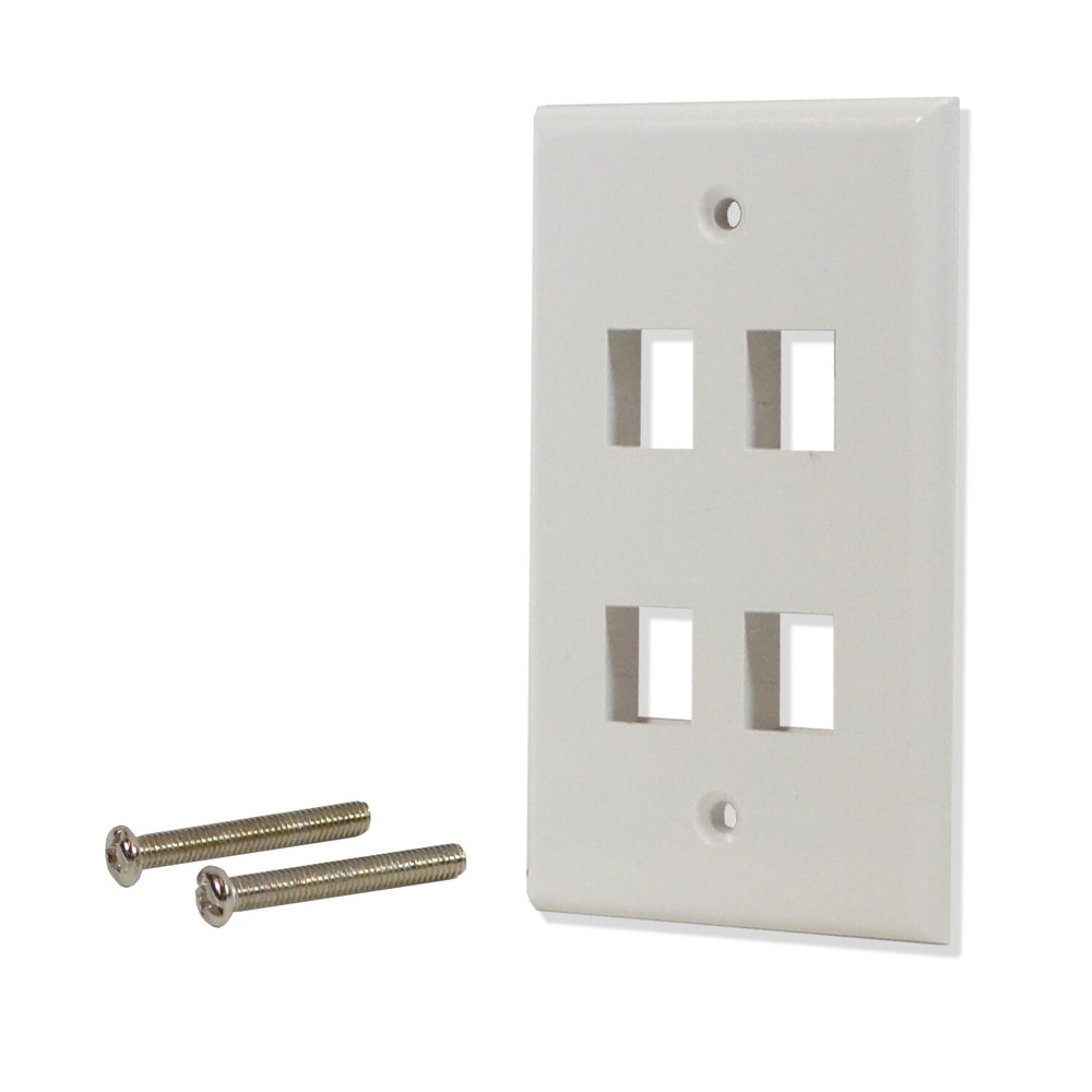 10 Pack Lot 4 port Hole Keystone Jack Wall Plate Smooth Surface White