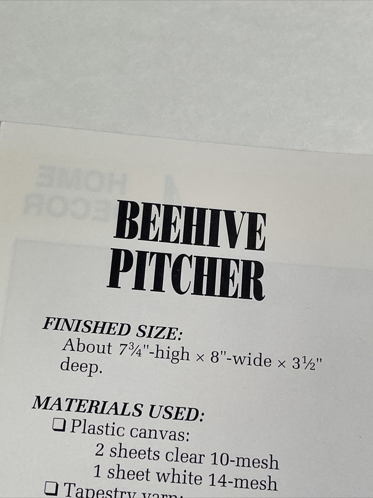 Beehive Pitcher Utensil Holder Annie's Plastic Canvas Pattern