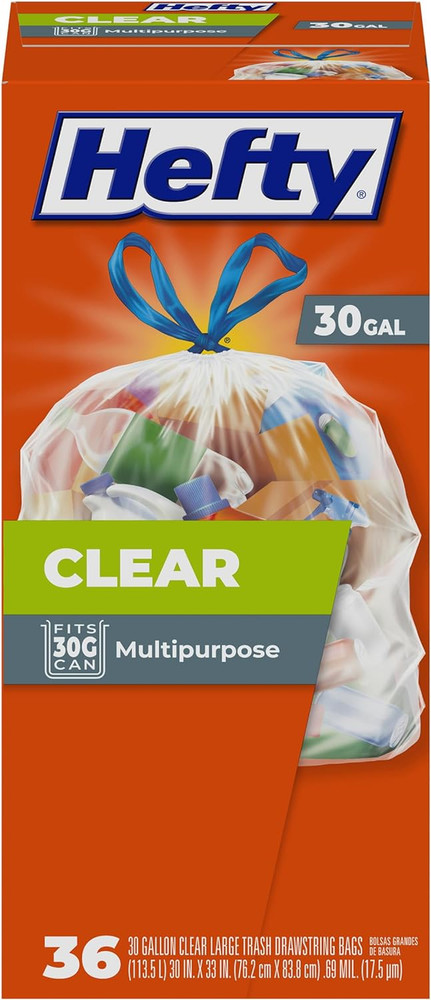 Clear Trash Bags, Clear, 30 Gallon, 36 Count