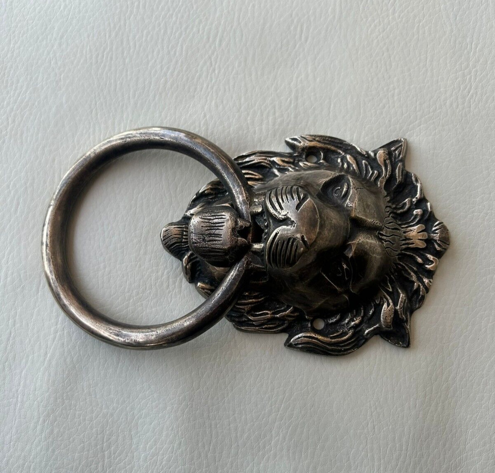 Vintage Brass Lion Head Face Door Drawer Cabinet Knocker Ring Pull Handle