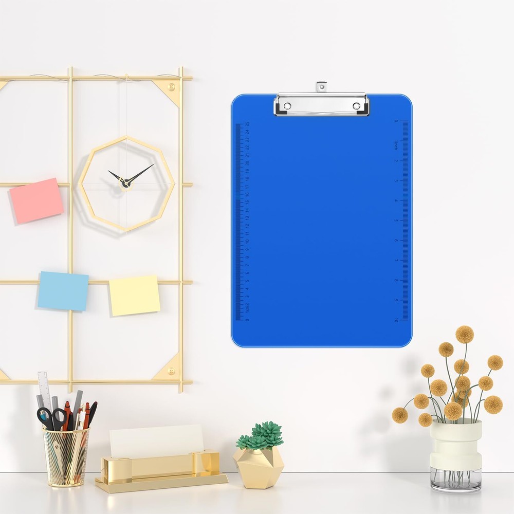 6 Pack Plastic Clipboards Translucent Ruler Clip Board with Low Profile Offic...