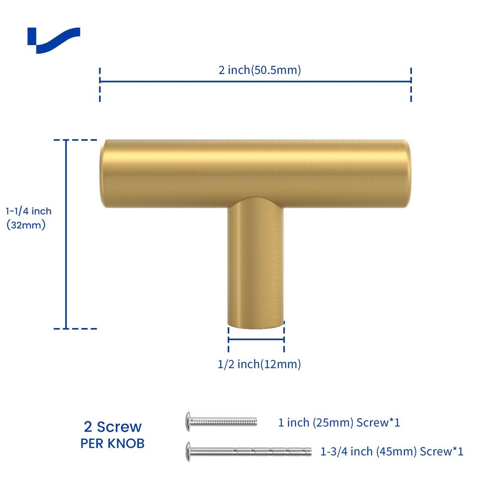 25 Pack Gold Cabinet Knobs Brushed Brass Kitchen Knobs Gold Drawer Knobs Bath...