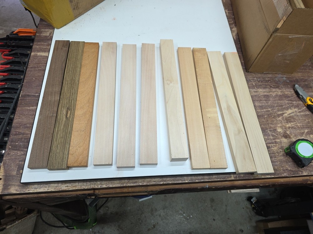 Assorted Exotic And Domestic Cutting Board Strips. 41 Total.