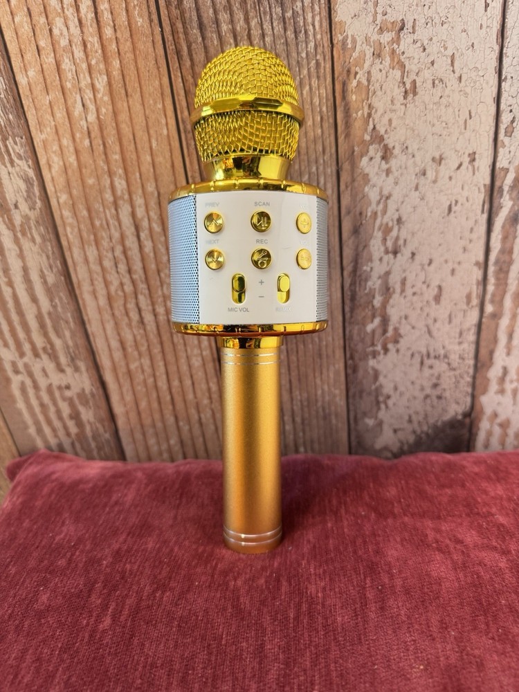Gold Wireless Bluetooth Karaoke Microphone USB Charging Handheld with Controls