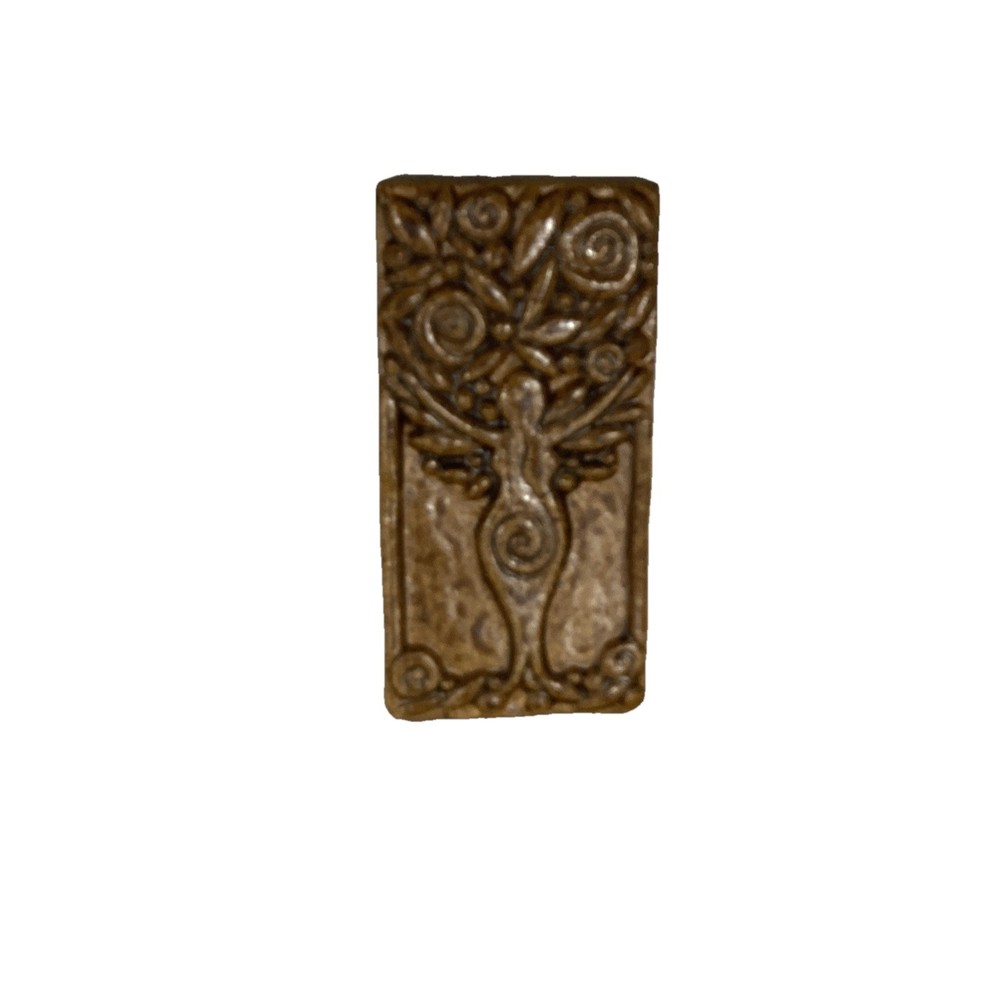 Tree Goddess Rectangle Art Pottery Tile Brown Drip Glazed