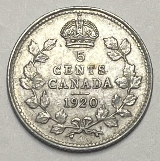 1920 FIVE CENT, CANADA COIN, FREE SHIPPING
