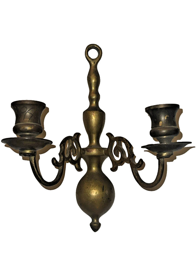 Brass Candelabra Wall Sconce Candleholder Patina