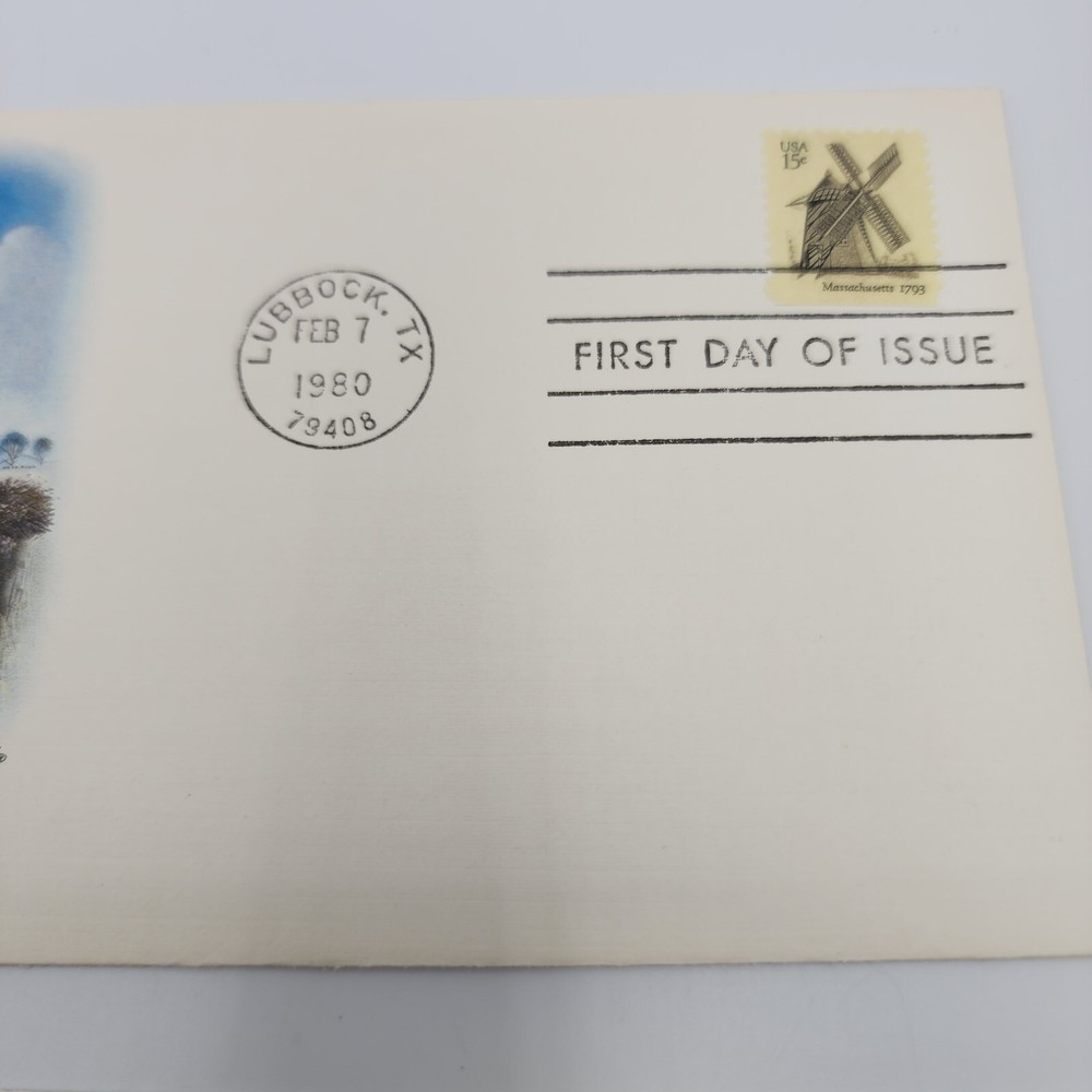 First Day Issue Stamp Windmill Cape Cod Danish Lubbock TX 1980 Collectible
