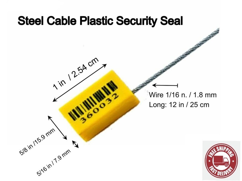 Cable Steel Lock Security Seal, 100 pcs., 12" 1.8 mm, Numbered & Barcode BFS