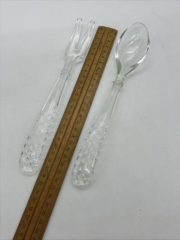 Vintage Pressed Glass Salad Servers Fork Spoon MCM