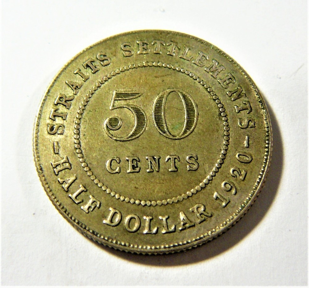 Straits Settlements 1920 Silver 50 Cents AU