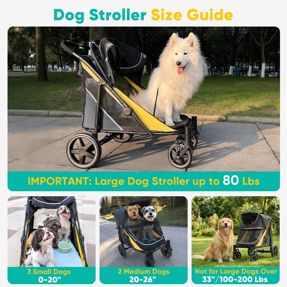 Dog Stroller for Large & Medium Dogs - Easy Fold Dual Entry Pet Stroller with...