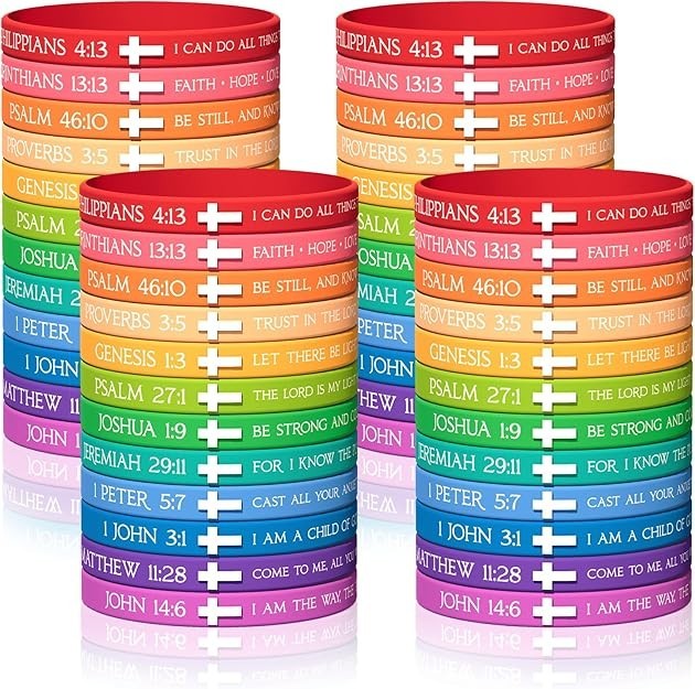 120pcs Christian Rubber Bracelets Bulk Bible Verse Cross Scripture Silicone W...