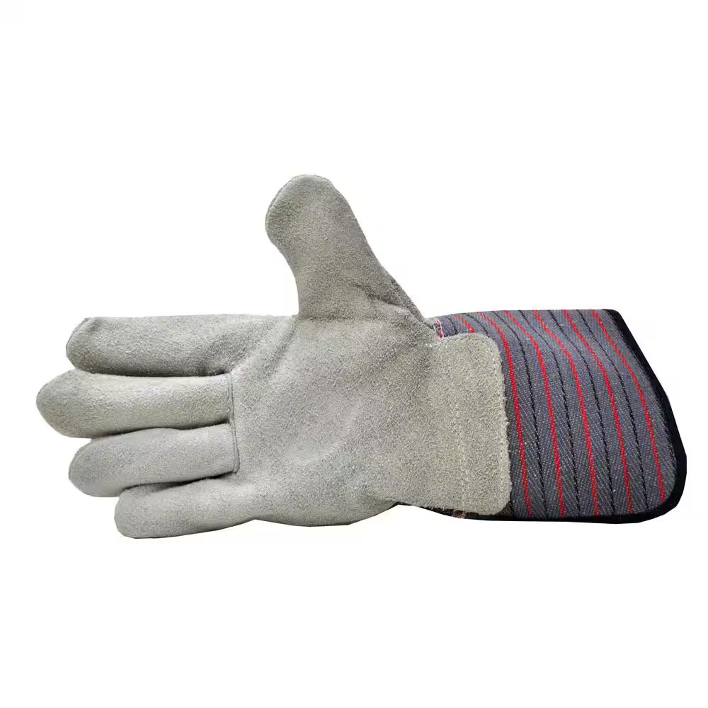 Premium Suede Leather Work Gloves with Extra Long Rubberized Safety Cuff (5-Pair