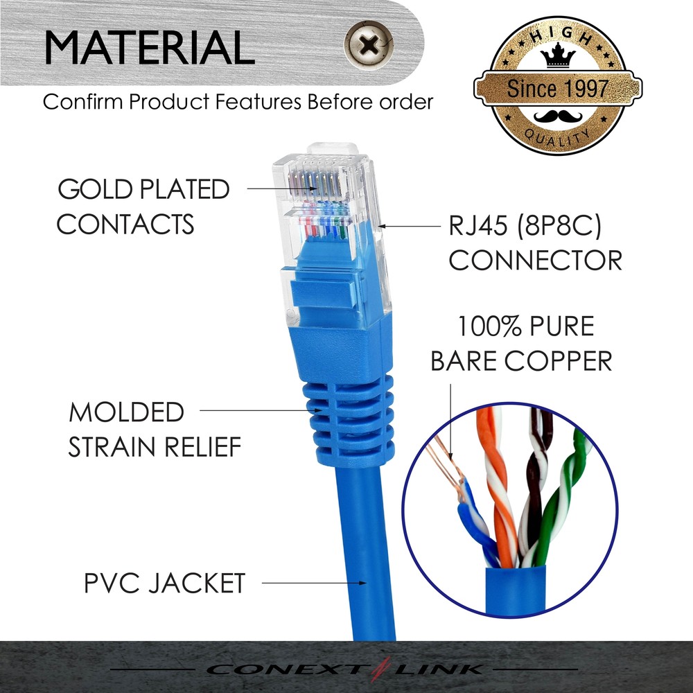 Blue CAT5E Ethernet Cable 12ft Patch Cord for Router PC LAN