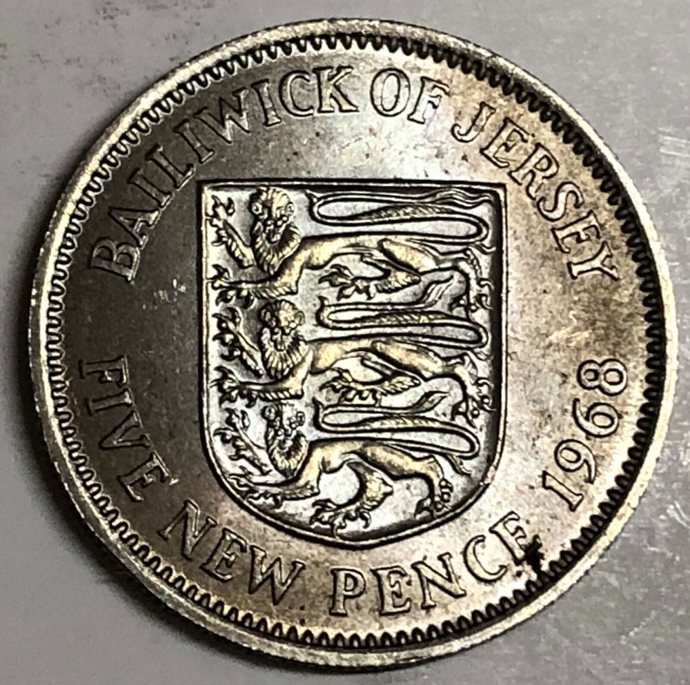 # C1509   JERSEY    COIN,     FIVE PENCE  1968  Unc.