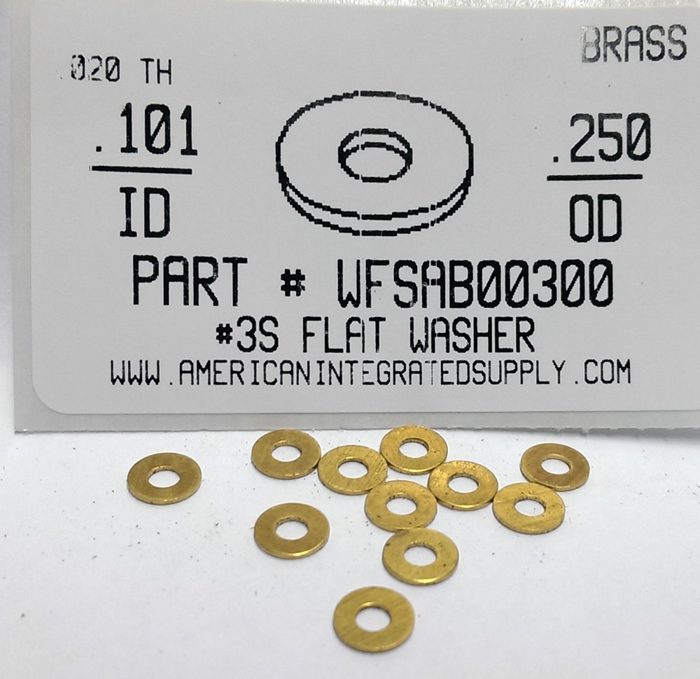 #3 Flat Washers Solid Brass .101"IDx.250"OD +/- (100)