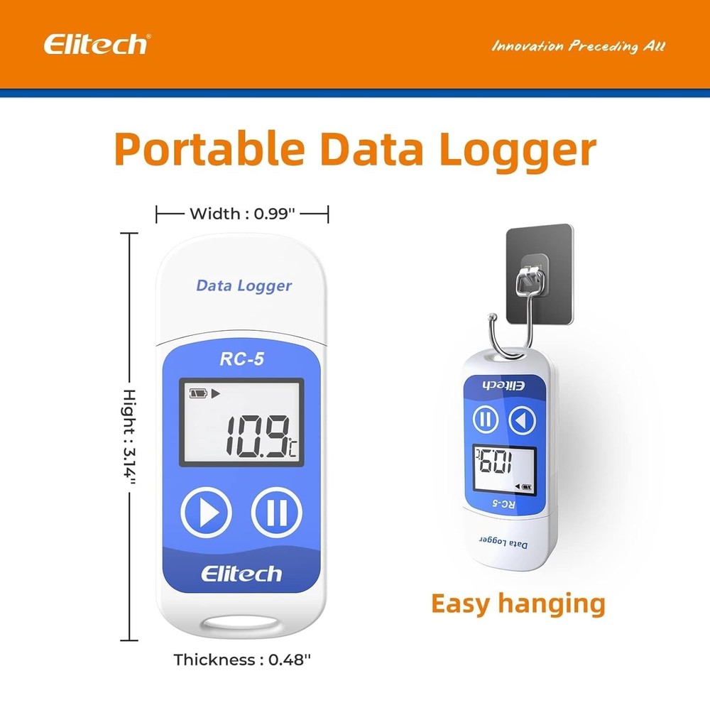 Precision USB Temperature Data Logger with LCD Display and 6- Battery Life