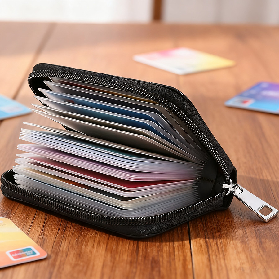 RFID Blocking Genuine Leather Zipper Wallet – Secure Card Holder Organizer