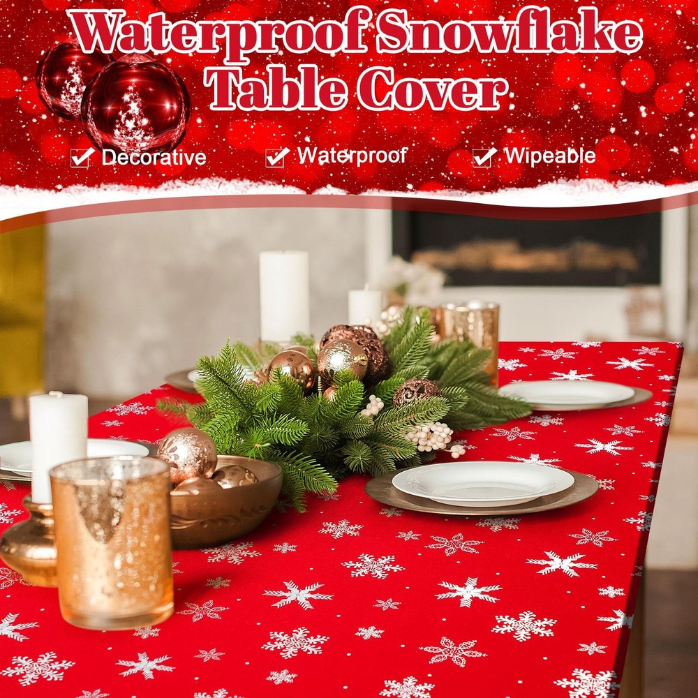 Mixweer 3 Pcs Snowflake Tablecloth Elastic Edge Tight Fitted Rectangle Folding T