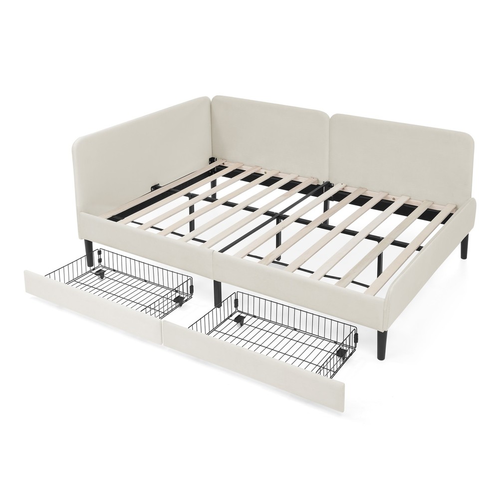 Full Size Upholstered Platform Bed Frame with 2 Storage Drawers, Adjustable Vel