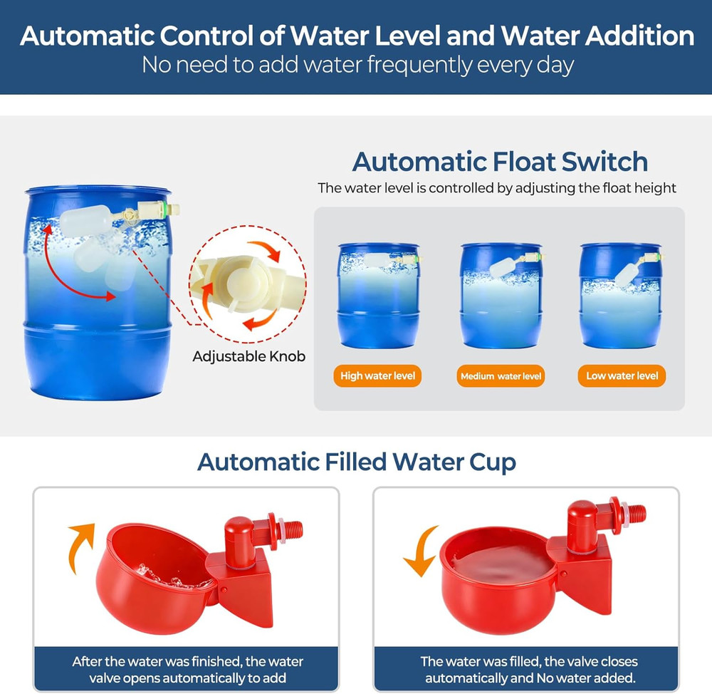 57 Pcs Automatic Chicken Waterer System Set, Chicken Watering System Kit with 8