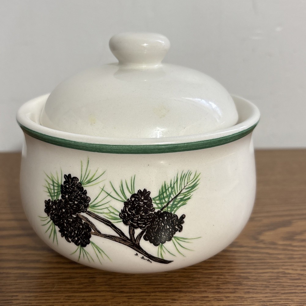 Acrita Pottery Rustic Pine Cone Pattern Sugar bowl With Lid