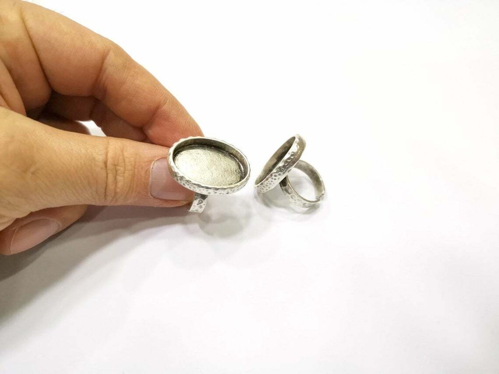 Ring Blank Setting Hammered Base Bezel inlay Backs Cabochon Antiq.Silver G21040