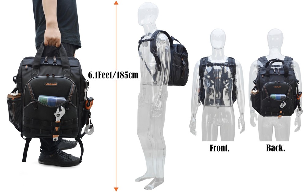 WELKINLAND 55-Pockets Tool backpack, Tool bag backpack, Backpack tool bag, To...