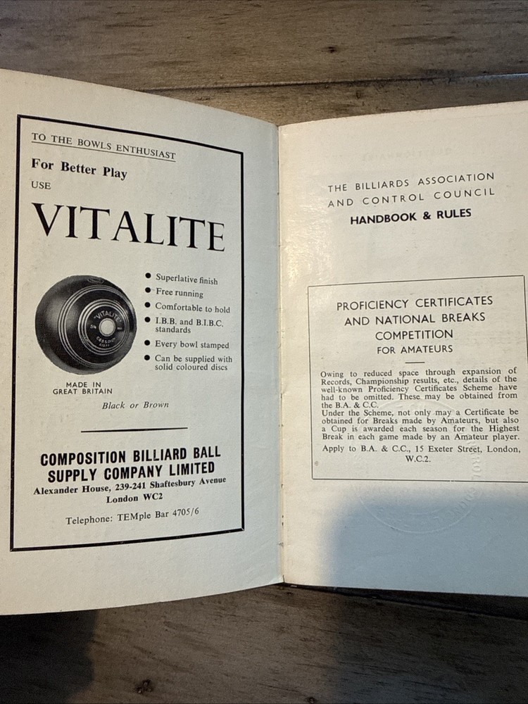 1967 Billiards Rulebook