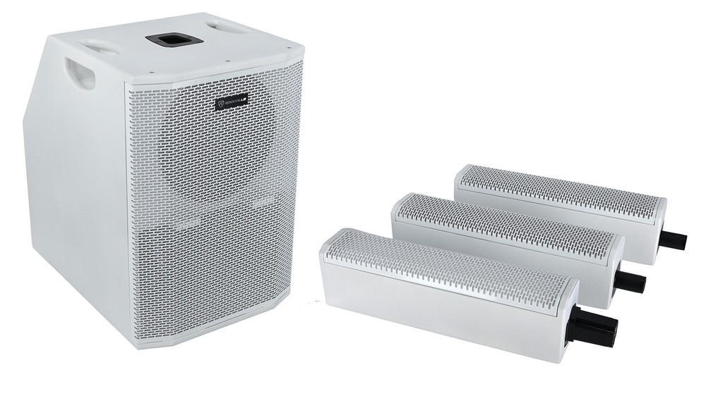 Rockville TITAN ARRAY SYSTEM WHITE Pro Powered Column Array Speaker Dual 10" Sub