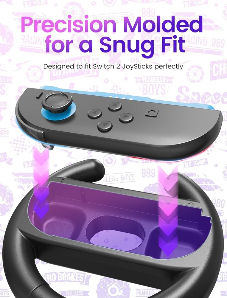Steering Wheel Compatible with Switch 2 JoyCon Controller with Grip Black