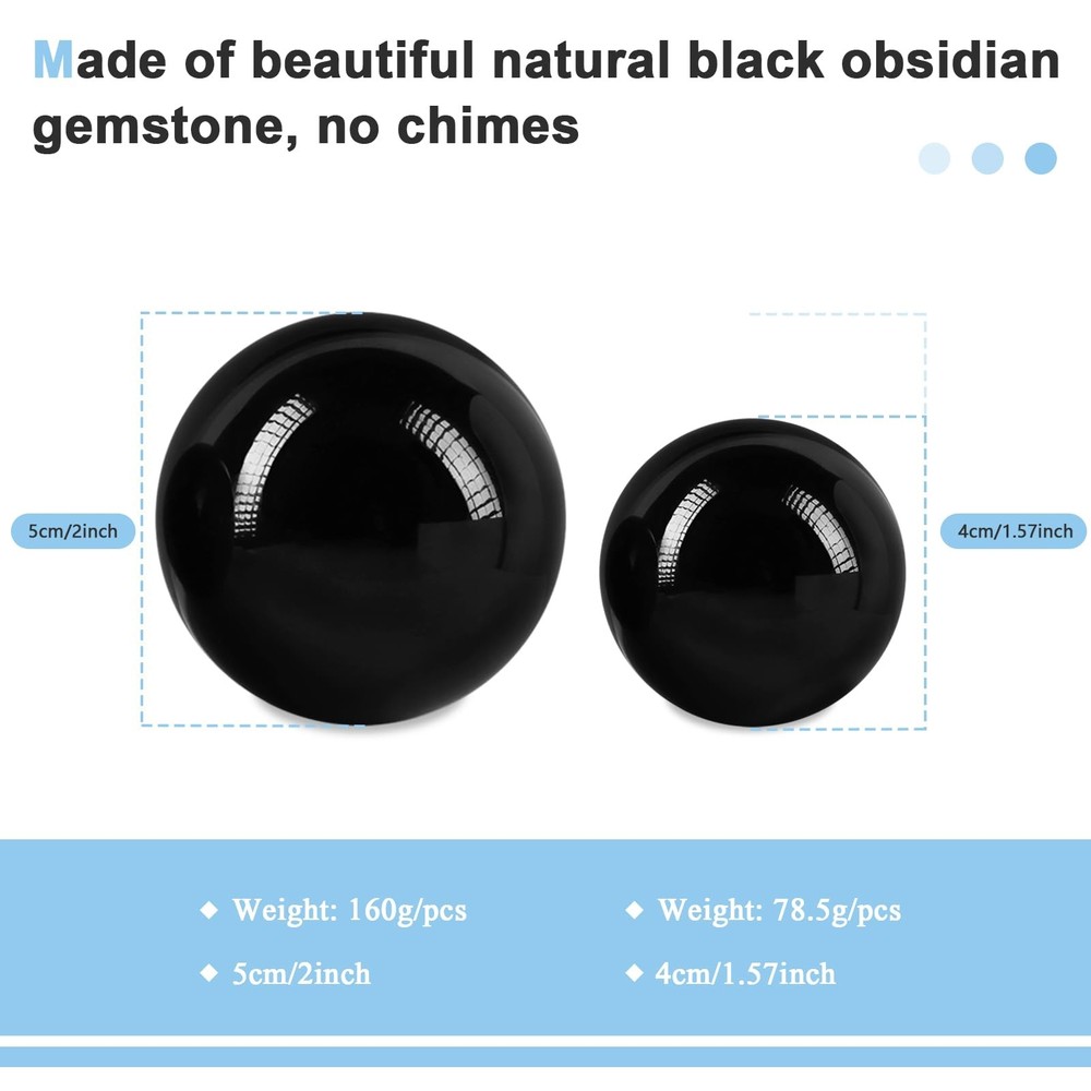 Learay Black Obsidian Baoding Balls - Chinese Health Exercise Massage - 2 Sizes