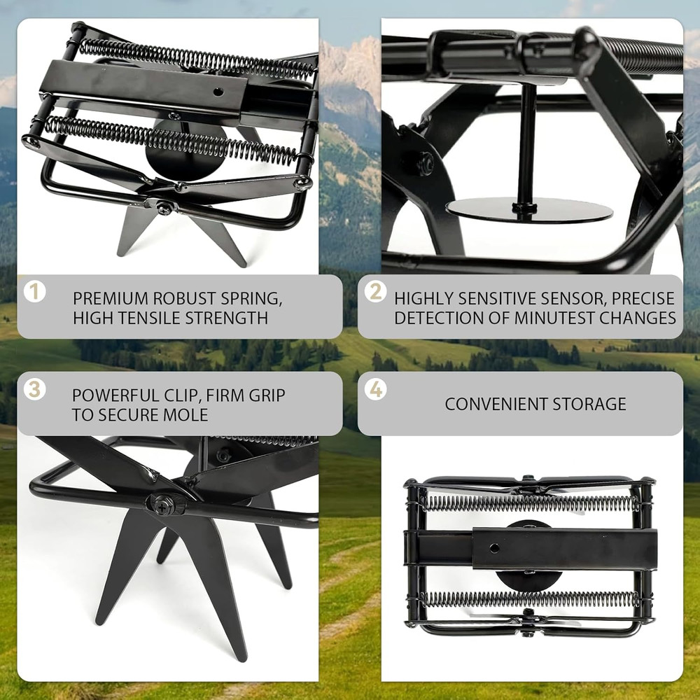 2 Pack with 4 Flags- Stainless Steel Ground Mole Traps, Easy Step Setup Mole Kil