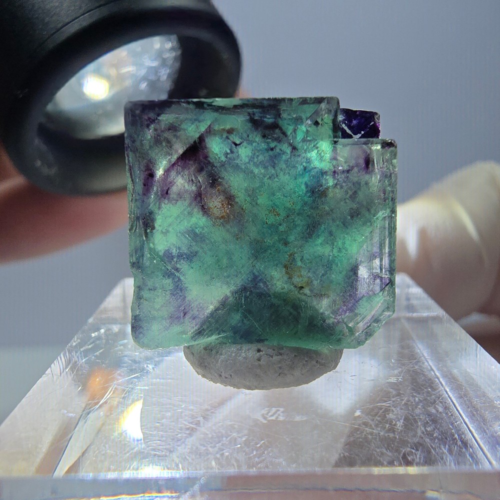 Phantom Fluorite cube specimen, parquetted green purple Okorusu, Namibia