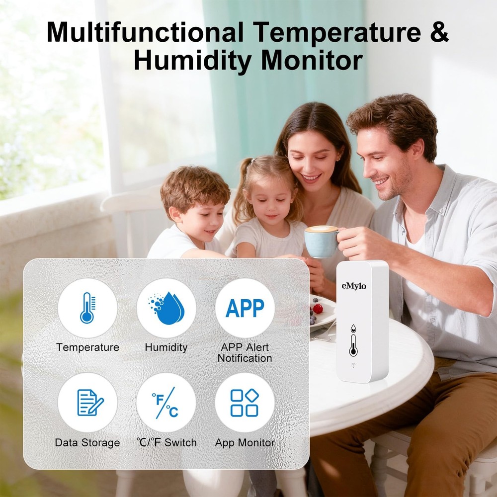 WiFi Temperature Humidity Sensor, Wireless Indoor Thermometer White